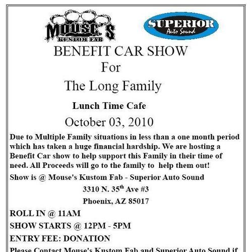 Benefit Car show for the Long Family Owners of LUNCH TIME CAFE
